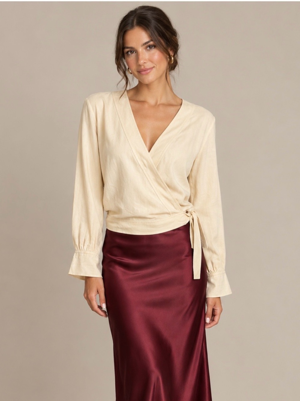 Everlane 100% Silk Cream Wrap Tie Blouse